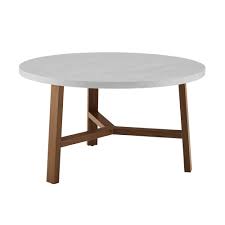 Mid Century Modern Round Coffee Table White Marble Acorn By Walker Edison Dark stained teak danish modern coffee table.