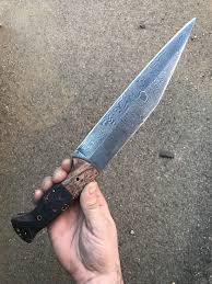 126 Layer Damascus Modern Seax Knife I Just Finished Up The Damascus Was Forged Out Of 80crv2 15n20 The Handle Is Maple Burl Seax Knife Knife Knife Design
