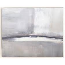 Using fluid gesture and nuanced color, she makes subtle reference to land and sea, and encourages the viewer to use his or her imagination to fill in the gaps. Gray And Blue Contemporary Abstract Artwork