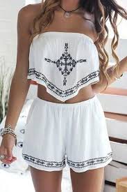 Fashion Strapless Print Two Piece Top Outfits Cute Outfits Summer Outfits