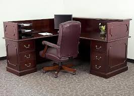 Industrial receptionist l desk with drawers. Mahogany Wood Veneer Reception Desk Ofco Office Furniture