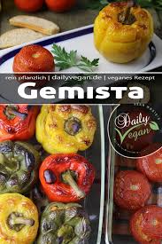 Gemista Gefullte Paprika Und Tomaten Aus Dem Ofen Dailyvegan Rezept Gefullte Paprikaschoten Paprika Gefulltes Gemuse