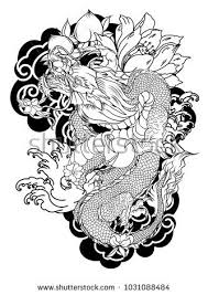 Black And White Japanese Dragon Arm Tattoo Japanese Old Dragon Tattoo For Arm Hand Drawn Dragon With Peony Flower Lotus Rose And Chrysanthemum Fl Dragon Tattoo Chinese Dragon Tattoos Dragon Illustration