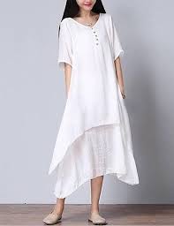 Women S Asymmetrical Plus Size Daily Weekend Loose Dress Solid Colored White Layered V Neck Casual Dresses Plus Size Maxi Dress Cotton Women Cheap Dresses