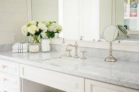 Maybe you would like to learn more about one of these? White Bath Vanity With Gray Marble Counters And Vintage Faucet Kit Transitional Bathroom