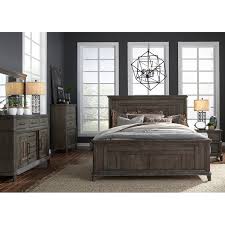 It includes two nightstands and one bed, all made from a blend of solid and engineered wood in a neutral hue. The Artisan Prairie 4 Piece Queen Bedroom Set Offers Rugged Beauty And Sophisticated Silhouettes And Rc King Bedroom Sets Bedroom Sets Queen Liberty Furniture