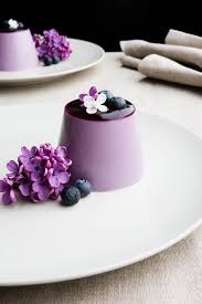Blueberry And Lilac Syrup Panna Cotta Crop Linen Desserts Fancy Desserts Flower Desserts
