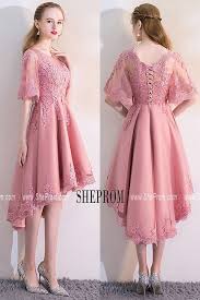 Pink Lace High Low Homecoming Dress With Puffy Sleeves Trendy Dress Styles Homecoming Dresses Dress Brokat