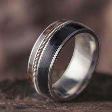 Guitar String Ring Made With Vinyl Lp Record Red Palm Wood Wedding Band 3961 Rings In 2019 Wedding In The Woods Bridal Bands Guitar Strings
