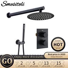 Shop latest black rain shower online from our range of home & garden at au.dhgate.com, free and fast delivery to australia. Smesiteli Bathroom Shower Set Matte Black Rain Shower Faucet Wall Or Ceiling Mounted Thermostatic Valve System 8 12 Shower Head Buy At The Price Of 180 17 In Aliexpress Com Imall Com