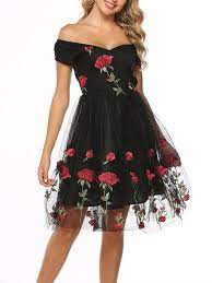New dress women sleeveless the red rose ball gown dress summer patchwork slash neck dresses casual women dress black vestidos. Black Mexican Dress With Red Roses Off 61 Medpharmres Com