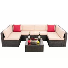 Bump Outdoor 7 Piece Sectional Seating Group With Cushions Outdoor Sectional Sofa Outdoor Patio Furniture Sets Conversation Set Patio
