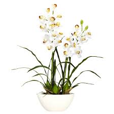 You can also use ones that droop, hang or drape, such as wisteria, orchid, jasmine and possibly a silk vine like ivy. Cymbidium W White Vase Silk Flower Arrangement Silk Specialties