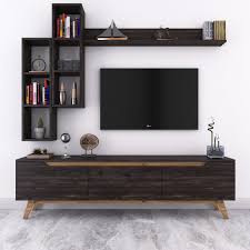 Rani D1 Der Bibliothek Wandregale Tv Unit Wandschrank Holzbein Tv Stander M16 Black Walnut In 2020 Living Room Tv Unit Designs Living Room Tv Unit Living Room Tv Wall