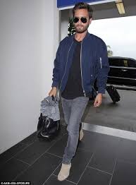 Scott Disick Wears Trendy Navy Bomber Jacket As He Jets Out Of Lax Navy Bomber Jacket Bomber Jacket Outfit Black Bomber Jacket Outfit