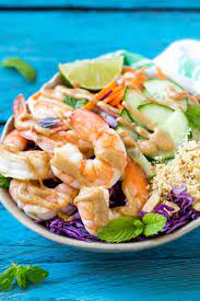 Summer is almost done but we are officially in the middle of a heat wave. Healthy Shrimp Salad With Peanut Dressing Recipe Healthy Fitness Meals