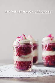 Sunny With A Chance Of Sprinkles Red Velvet Mason Jar Cakes Mason Jar Cakes Cake In A Jar Dessert Recipes Easy