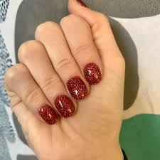 Black Acrylic Nails With Red Glitter Red Glitter Short Round Acrylic Nails Short Rounded Acrylic Nails Rounded Acrylic Nails Prom Nails
