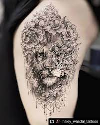 Pin By Mekayla Lee Pretorius On Tattoos Lion Tattoo On Thigh Leg Tattoos Female Tattoo Artists Leg Tattoos Women Front Thigh Tattoos Hip Tattoos Women