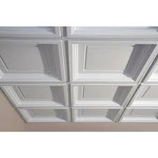 Ceilume Madison White 2 Ft X 2 Ft Lay In Coffered Ceiling Panel Case Of 6 V3 Mad 22wto 6 The Home Depot Coffered Ceiling Ceiling Panels Basement Ceiling Ideas Cheap