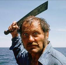 Due to Robert Shaw being totally drunk every waking moment of his adult  life,director Steven Spielberg decided it wouldn't be safe for him to  handle a knife safely. So he asked his