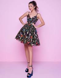 Mac Duggal Homecoming 30495n Colorful Floral Short Dress In Black And Multi Color Floral Dresses Short Mac Duggal Dresses Lace Homecoming Dresses