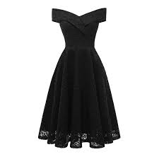 Comprar Maio Black Vintage Elegant Off Shoulder Lace Midi Party Dress Card Shoulder Rave Mermaid Pin Up Tunic Dresses Vestido Fiesta Mujer