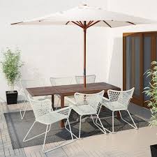 Applaro Hogsten Table 6 Armchairs Outdoor Brown Brown Stained White Ikea In 2020 Patio Table Umbrella Ikea Patio Patio Table Set