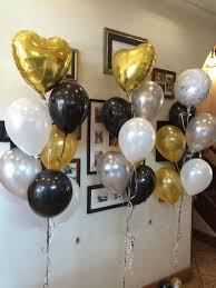 Elegant Black And Gold Balloon Arch Engagement Balloons Feature Foil Arrangement Alternating Gold Heart And White Congratulations On Y Gold Birthday Party Black Gold Party Gold Engagement Party