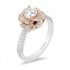 Enchanted Disney Belle 1 1 4 Ct Tw Round Brilliant Engagement Ring With Layered Fl Brilliant Engagement Rings Disney Engagement Rings White Gold Wedding Rings