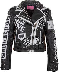 Glam And Gloria Women S Leopard Animal Print Faux Leather Studded Graffiti Look Punk Biker Moto Jacket With Patches Si Denim Jacket Women Jackets Moto Jacket