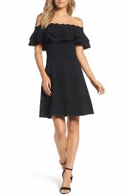 Eliza J Off The Shoulder Fit Flare Dress Regular Petite With Images Flare Dress Fit Flare Dress Petite Cocktail Dresses