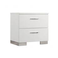 A glossy white finish accented by metallic drawer pulls and block feet make this set stand out. Coaster Furniture Felicity Bedroom Collection