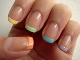 Clear With Different Colored Tips On Each Nail Pastel Colored French Nails French Tip Nail Designs French Nails