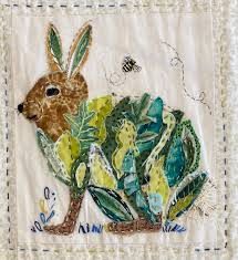 Bunny. Panel 2. Raw Edge Slow Stitching Digital Paper Pattern.