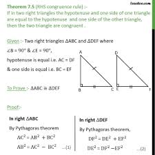 Theorem 7 5 Rhs Congruency Right Angle Hypotenuse Side Class 9