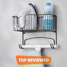You can also use it as your coat hanger or towel hanger, etc. Heavy Duty Wall Mount Ironing Board Holder With Large Storage Basket Holds Iron Board Spray Bottles Starch Fabric Refresher For Laundry Rooms Matte Black Buy Online At Best Prices In