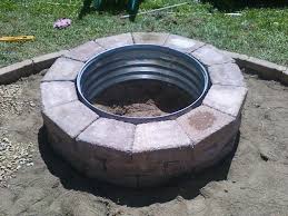 Galvanized And Brick Fire Pit Ring Brick Fire Pit Diy Fire Pit Fire Pit Backyard