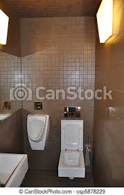 Modern Design Bathroom With Ceramic Toilet Mirror Lights Canstock