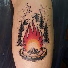 Campfire Tattoo By Me Harry Catsis Boundbydesign Denver Co Fire Tattoo Campfire Tattoo Tattoo Styles
