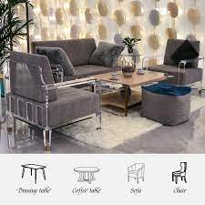 现代简约亚克力布艺沙发组合透明亚克力沙发 outdoor furniture sets home decor dinning table