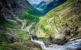 Trollstigen norway in the fall season. Hd Wallpaper Trollstigen Norway Green And Brown Mountains With Waterfalls Wallpaper Flare