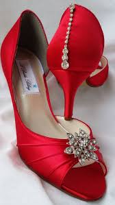 Red Wedding Shoes Lovely Pair Of Red Bridal Shoes Embellished With A A Vintage Style Flower Rhinestone Broo Bridal Shoes Vintage Red Bridal Shoes Bridal Shoes