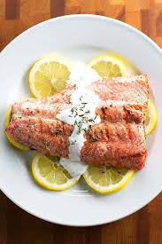 Grilled Salmon With Thyme Cream Sauce Recipe Easy Grilling Grilled Salmon Fish Recipes