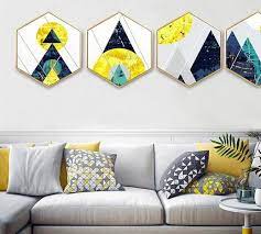 Abstract Geometric Moonlit Night Hexagon Canvas Print Hotel Bedroom Wall Decor Canvas Wall Art With Framed Creative Hang Painting For Gift Hexagon Canvas Shop Wall Decor Hanging Paintings