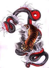 This kind of tattoos is getting increasingly popular in western. Amazing Strong Chinese Tiger And Huge Red Belly Snake Tattoo Design Tattooimages Biz