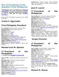 Calling him such is als. Doc The 15 Presidents Of The Republic Of The Philippines Pedro Asilo Academia Edu