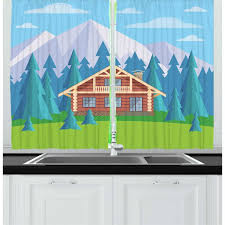 fir trees and mountains kitchen curtain