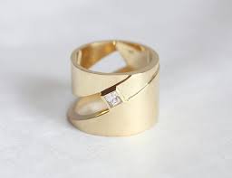Extra Wide Gold Band Geometric Gold Ring With Diamond Etsy Gold Rings Wide Gold Ring Modern Gold Ring