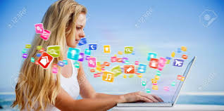 Almost files can be used for commercial. Pretty Blonde Using Her Laptop At The Beach Against Colourful Computer Applications Stock Photo Picture And Royalty Free Image Image 31855528